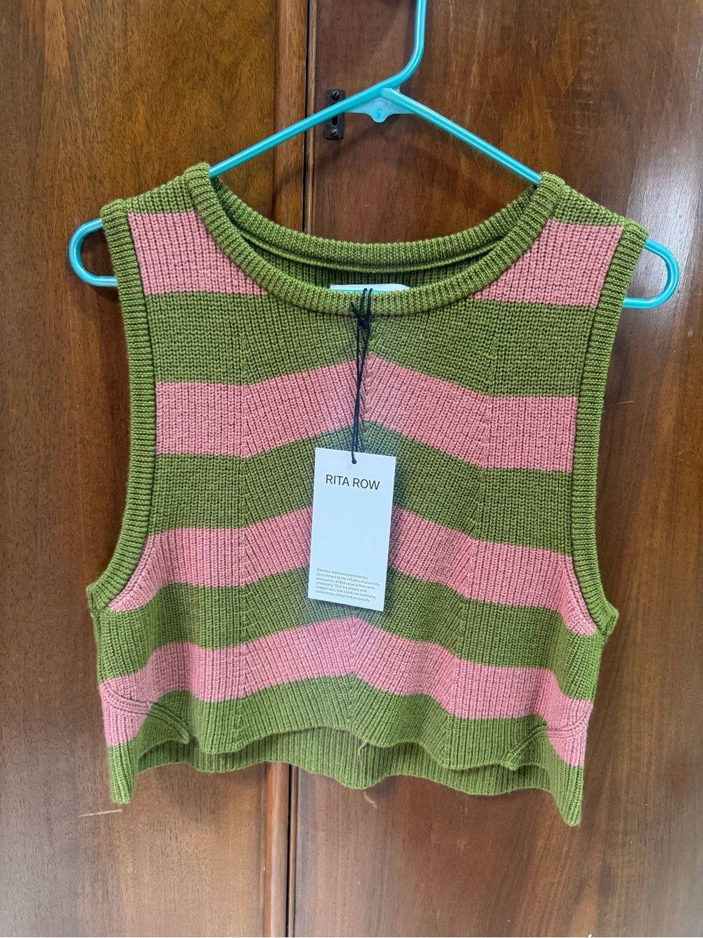 NWT Rita Row Olive Green & Pink Striped Cropped Knit Tank